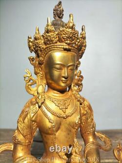 11.6 Vieux Tibet Bouddhisme Cuivre Amitayus Longévité Dieu Déesse Bouddha Statue
