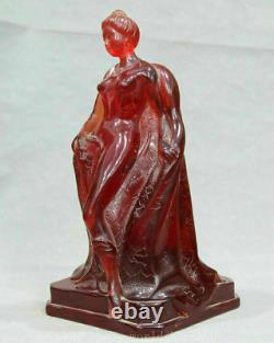 11 Chine Red Amber Carving Dynasty Palace Beauties Siège Femme Sculpture