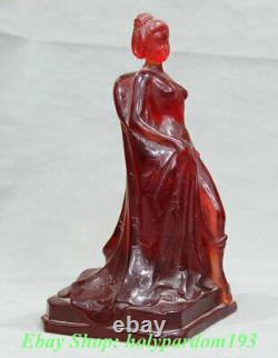11 Chine Red Amber Carving Dynasty Palace Beauties Siège Femme Sculpture