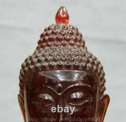 11 Chine Rouge Ambre Carving Shakyamuni Sakyamuni Bouddha Tête Bust Sculpture