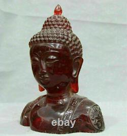 11 Chine Rouge Ambre Carving Shakyamuni Sakyamuni Bouddha Tête Bust Sculpture