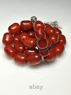 129 Grammes de Perles de Chapelet en Ambre de Cerisier Antique Faturan Bakélite Marbrée