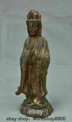 12.8 Old Chinese Red Amber Carving Bouddhisme Kwan-yin Guan Yin Déesse Statue