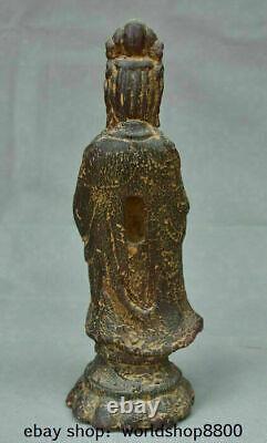12.8 Old Chinese Red Amber Carving Bouddhisme Kwan-yin Guan Yin Déesse Statue