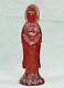 12 Chinois Red Amber Carving Stand Kwan-yin Guan Yin Déesse Statue Sculpture