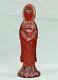 12 Chinois Red Amber Carving Stand Kwan-yin Guan Yin Déesse Statue Sculpture