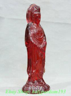 12 Support de sculpture sur ambre rouge chinois Guan-yin Déesse Kwan Yin Statue Sculpture