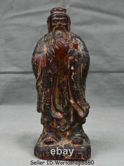 12 Vieux Chinois Rouge Amber Sculpté Dynasty Stand Confucius Confucian Man Statue