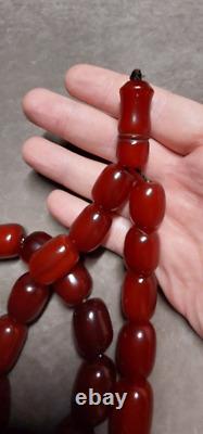 130 Grams Antique Faturan Cerise Ambre Bakélite Perles De Rosaire Marbrées