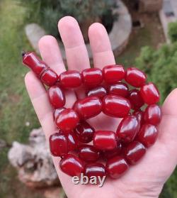 130 Grams Antique Faturan Cerise Ambre Bakélite Perles De Rosaire Marbrées