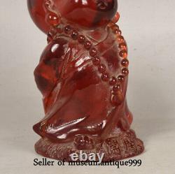 15cm Vieux Temple Amber Rouge Chinois Carving Jeune Monk Bonze Bouddha Sculpture