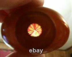 19e C Chinese Amber Glass Snuff Bottle Red Flower Bottom Hand Hollowed & Blown