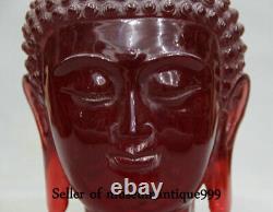 20cm Vieille Ambre Rouge Chinoise Sculptée Sakyamuni Shakyamuni Bouddha Tête Statue