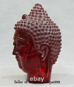 20cm Vieille Ambre Rouge Chinoise Sculptée Sakyamuni Shakyamuni Bouddha Tête Statue