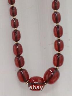 28 Perles ovales graduées en ambre de cerisier en bakélite FATURAN Collier 14k 66g