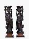 2 Figurines Sculptées De Dames En Ambre Foncé De Cerisier Chinois En Bakélite Faturan 1143g En L'État