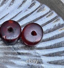 2x 60grams Antique Rare Faturan Cerise Perle De Bakélite Ambre