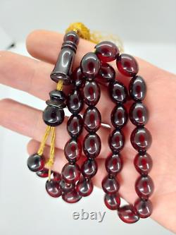 42.6 Grams Antique Faturan Cherry Amber Bakelite Perles De Prière Rosary Misbah