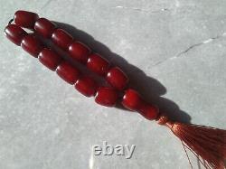45.5 Gr Antique Faturan Cherry Amber Bakelite Rosary Perles De Prière Marbrées