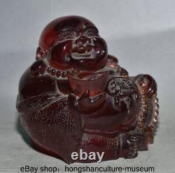 4.4 Ancien Rouge Chinois Ambre Sculpté Buuddhisme Happy Laugh Maitreya Bouddha Statue