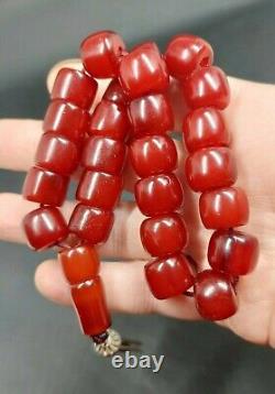 56.2 Grams Antique Faturan Cerise Bakélite Ambre Perles Rosaire Misbah Marbré