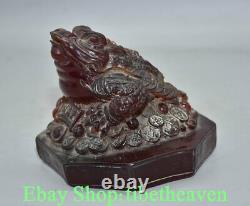 5.4 Rare Chinois Rouge Ambre Carving Feng Shui Richesse Crapaud Argent Luck Sculpture