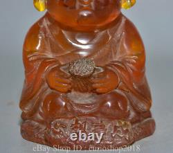 5.6 Chine Rouge Ambre Sculpté Moine Bouddhiste Rasant Heshang Bouddha Statue