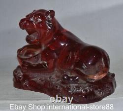 5.6 Vieil Ambre Rouge Chinois Carving Feng Shui Tigre Yuanbao Lucky Sculpture