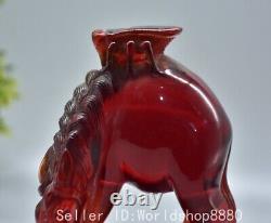 5.6 Vieille statue de cigale cheval chinois rouge en ambre Fengshui des 12 signes du zodiaque