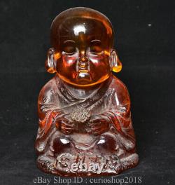 5.8 Vieille Chine Rouge Ambre Sculpté Moine Bouddhiste Rasant Heshang Bouddha Statue