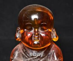 5.8 Vieille Chine Rouge Ambre Sculpté Moine Bouddhiste Rasant Heshang Bouddha Statue