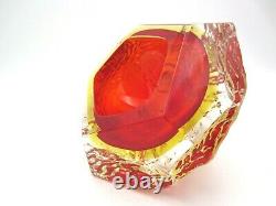 60/70 Murano Art Glass Somerso Mandruzzato Visage Rouge Et Ambre Textured Bowl