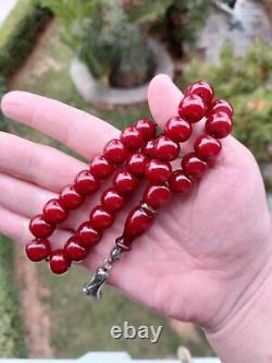 63 Grams Antique Ottoman Faturan Cerise Ambre Bakelite Perles De Prière Rosaire