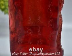 6.4 Ancien pot à pinceaux en ambre rouge chinois sculpté du Bouddha Maitreya rieur Tongzi