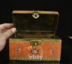 6.4 Ancienne boîte à bijoux en cuivre cloisonné rouge de la dynastie de la Chine ancienne marquée Bat Crane