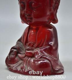 6.4 Ancienne sculpture de statue de Bouddha Shakyamuni Amitabha en ambre rouge chinois sculpté