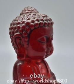 6.4 Ancienne sculpture de statue de Bouddha Shakyamuni Amitabha en ambre rouge chinois sculpté