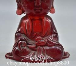 6.4 Ancienne statue de Bouddha Shakyamuni Amitabha en ambre rouge chinois sculpté