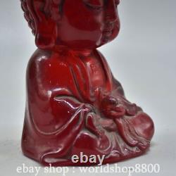 6.4 Ancienne statue de Bouddha Shakyamuni Amitabha en ambre rouge chinois sculpté