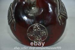 6.4 Rare Rouge Chinois Ambre Carving Feng Shui 2 Pig Love Lucky Sculpture