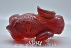 6.8 Ambre Rouge Chinoise Antique Sculpté Fengshui Éléphant Animal Statue Sculpture