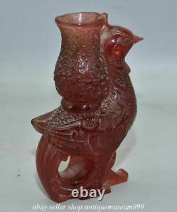 6.8 Rare Chinois Rouge Ambre Carving Palace Phoenix Bird Zun Bouteille Statue