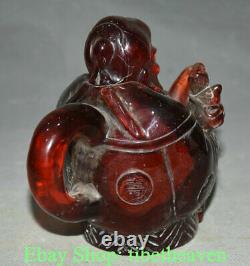 6.8 Rouge Chinois Ambre Carving Feng Shui Dieu De Longévité Peach Kettle Pot