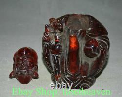 6.8 Rouge Chinois Ambre Carving Feng Shui Dieu De Longévité Peach Kettle Pot