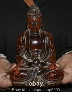 6,8 Statue Sculpture Ancienne de Bouddha Shakyamuni Amitabha en Ambre Rouge de Chine Antique