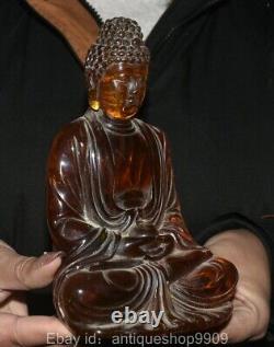 6,8 Statue Sculpture Ancienne de Bouddha Shakyamuni Amitabha en Ambre Rouge de Chine Antique