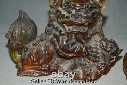 6.8 Vieux Chinois Rouge Ambre Carving Fengshui Foo Fu Dog Guardion Lion Paire Statue