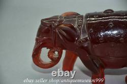 6 Rare Chinois Rouge Ambre Carving Feng Shui Ruyi Elephant Statue Sculpture