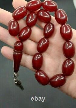 70 Grams Antique Ottoman Faturan Cerise Ambre Maskot Perles De Prière Rosaire