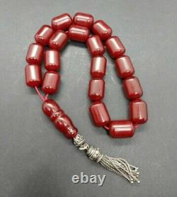 76.4 Grams Antique Faturan Cherry Amber Bakelite Rosary Perles De Prière Marbrées
